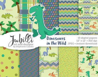 Dinosaur Digital Paper, 12x12 DIY Scrapbook Paper