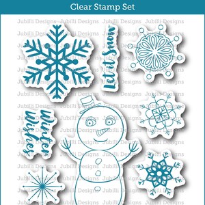 Winter Wishes | Clear Stamp Set | Shipping in 8-10 weeks | 4x6 Photopolymer Stamps, Snowman Snowflake Stamps, Christmas Clear Stamps