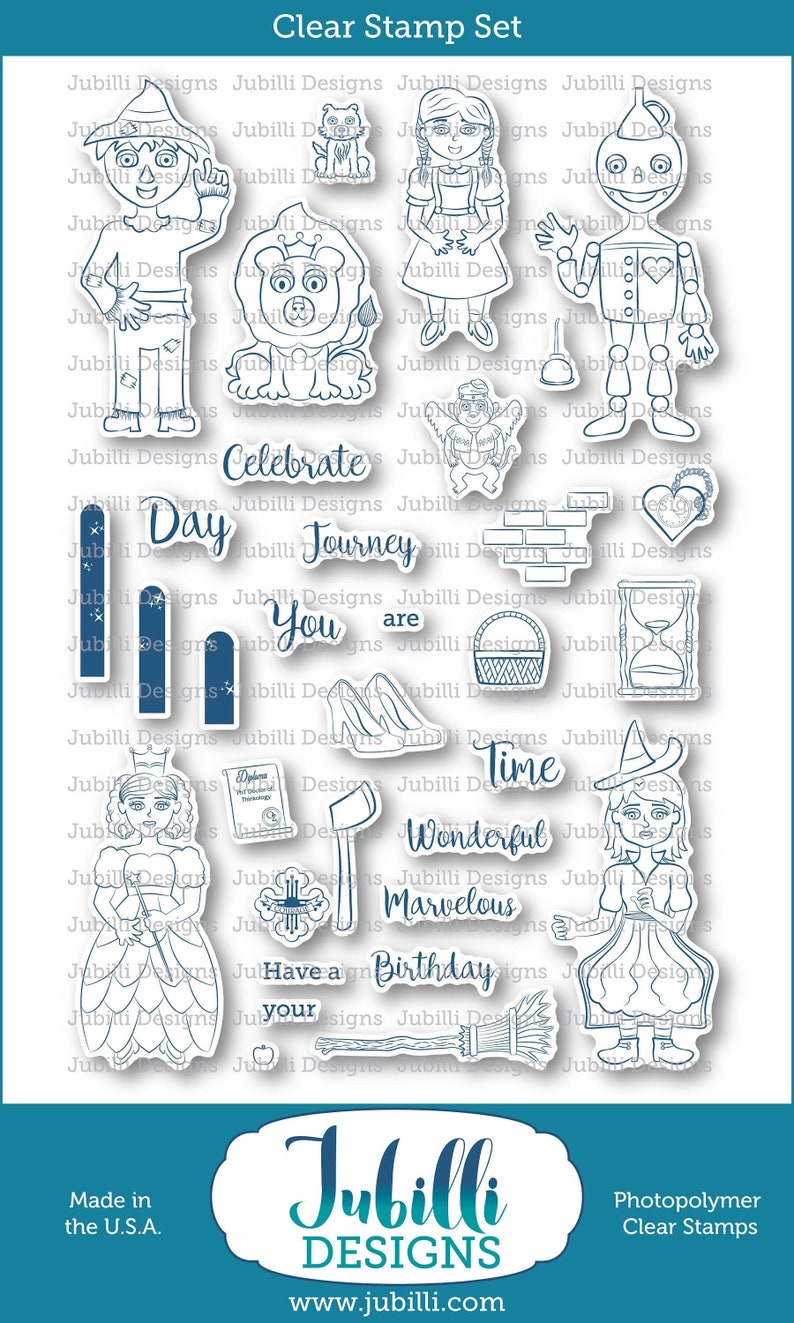 Wizard of Oz Clear Stamp Set 6x8 Photopolymer Stamps, Dorothy Rubber Stamps DIY Wizard of Oz Ephemera image 2
