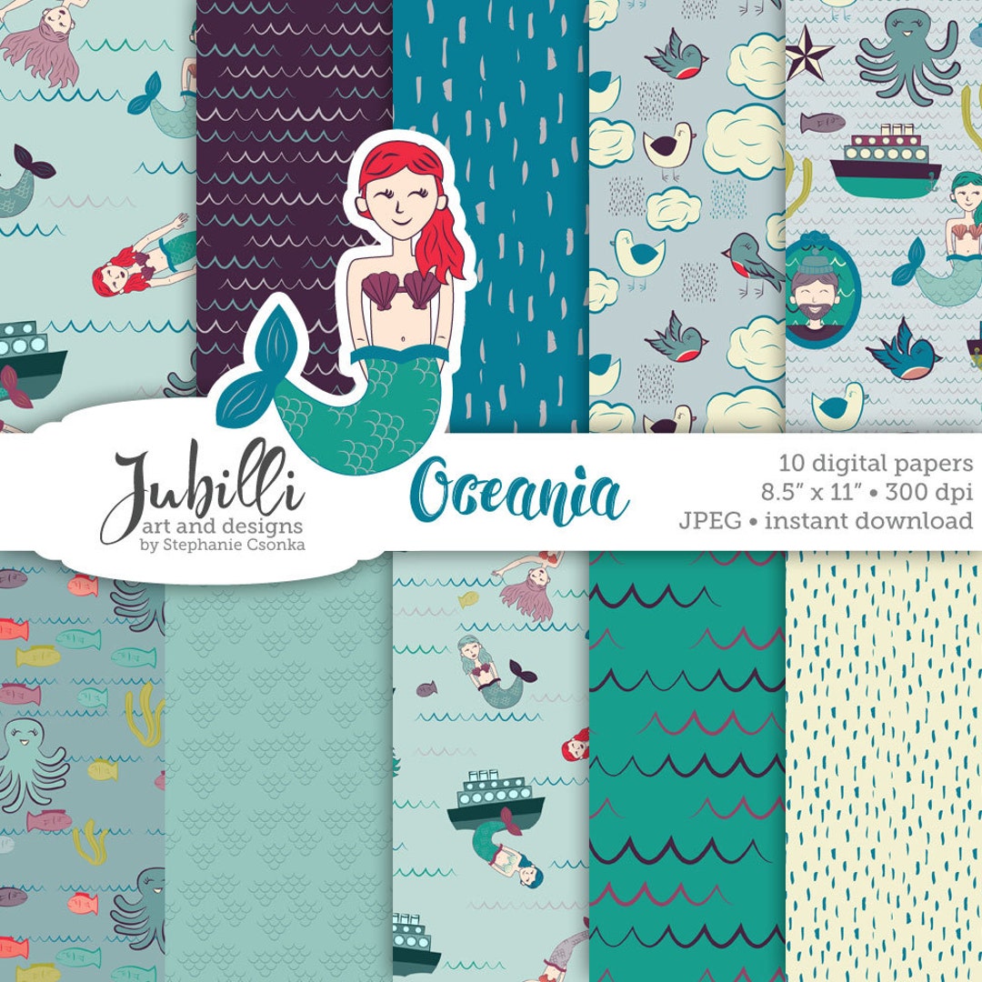 Mermaid Digital Paper Letter-sized Ocean Printable Paper - Etsy