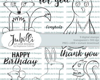 Forest Animal Digital Stamp Set, PNG digi clipart, PS Brushes