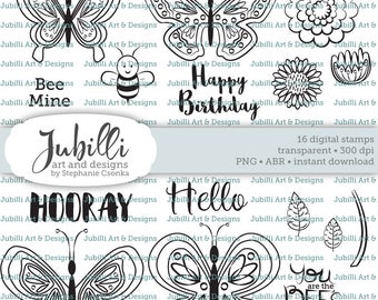 Butterfly Digital Stamp Set, Butterfly Digi PNG Clip Art
