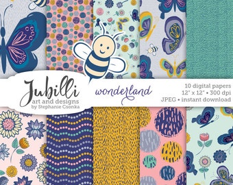 Floral Butterfly Digital Paper, 12x12in DIY Printable Scrapbook Paper
