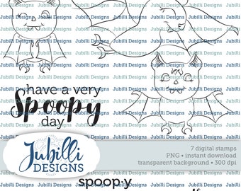 Spoopy Bats Digital Stamp Set, Cute Spooky Digi, PNG Clipart, Halloween Stamps