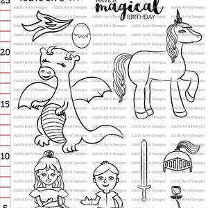 Dragon Unicorn Princess Digital Stamp Set, PNG clip art, PS Brushes image 2