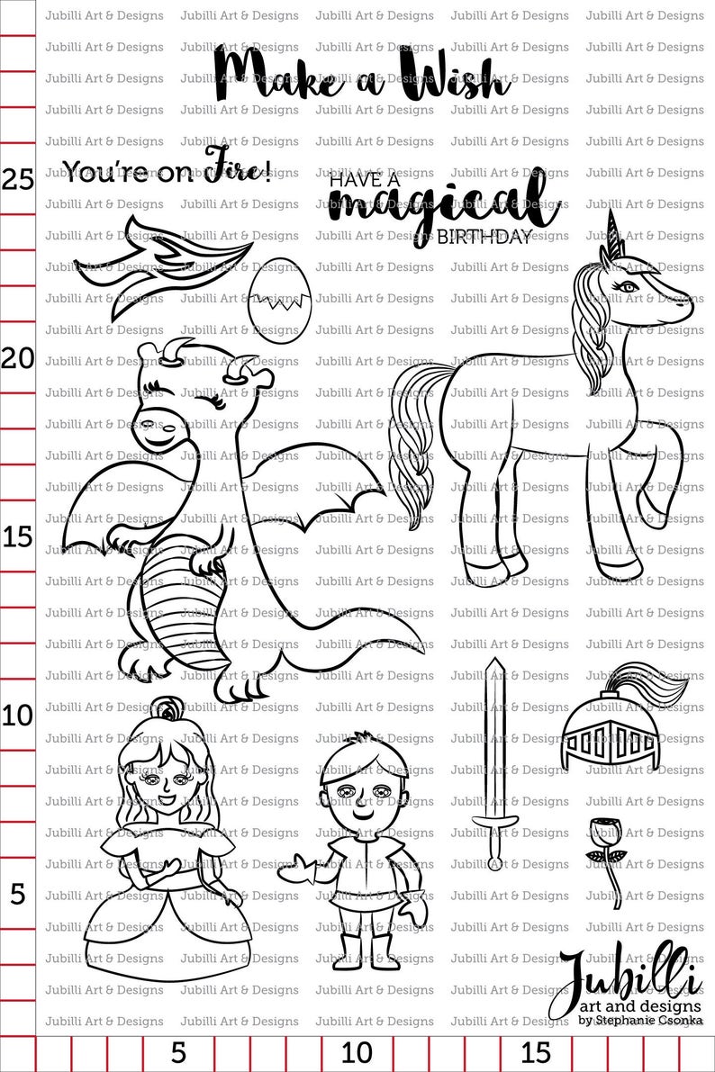 Dragon Unicorn Princess Digital Stamp Set, PNG clip art, PS Brushes image 2