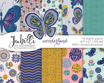 Floral Butterfly Digital Paper, Letter-sized DIY Printable