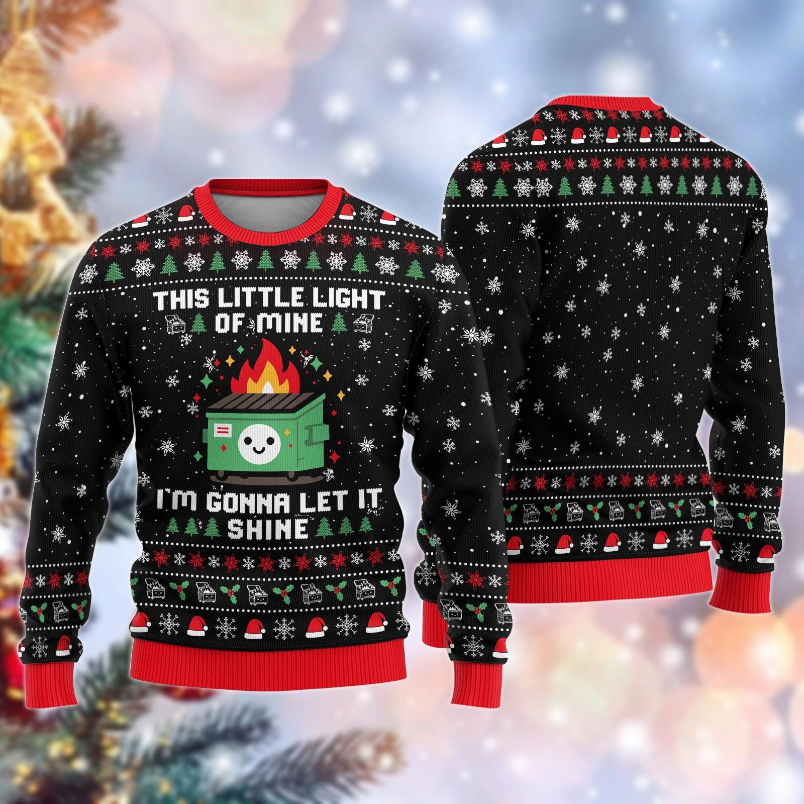 Discover Dumpster Fire Christmas Ugly Sweater, Fun Meme Holiday Sweater For Women Men, This Little Light of Mine Shirt, Sarcastic Xmas Gift