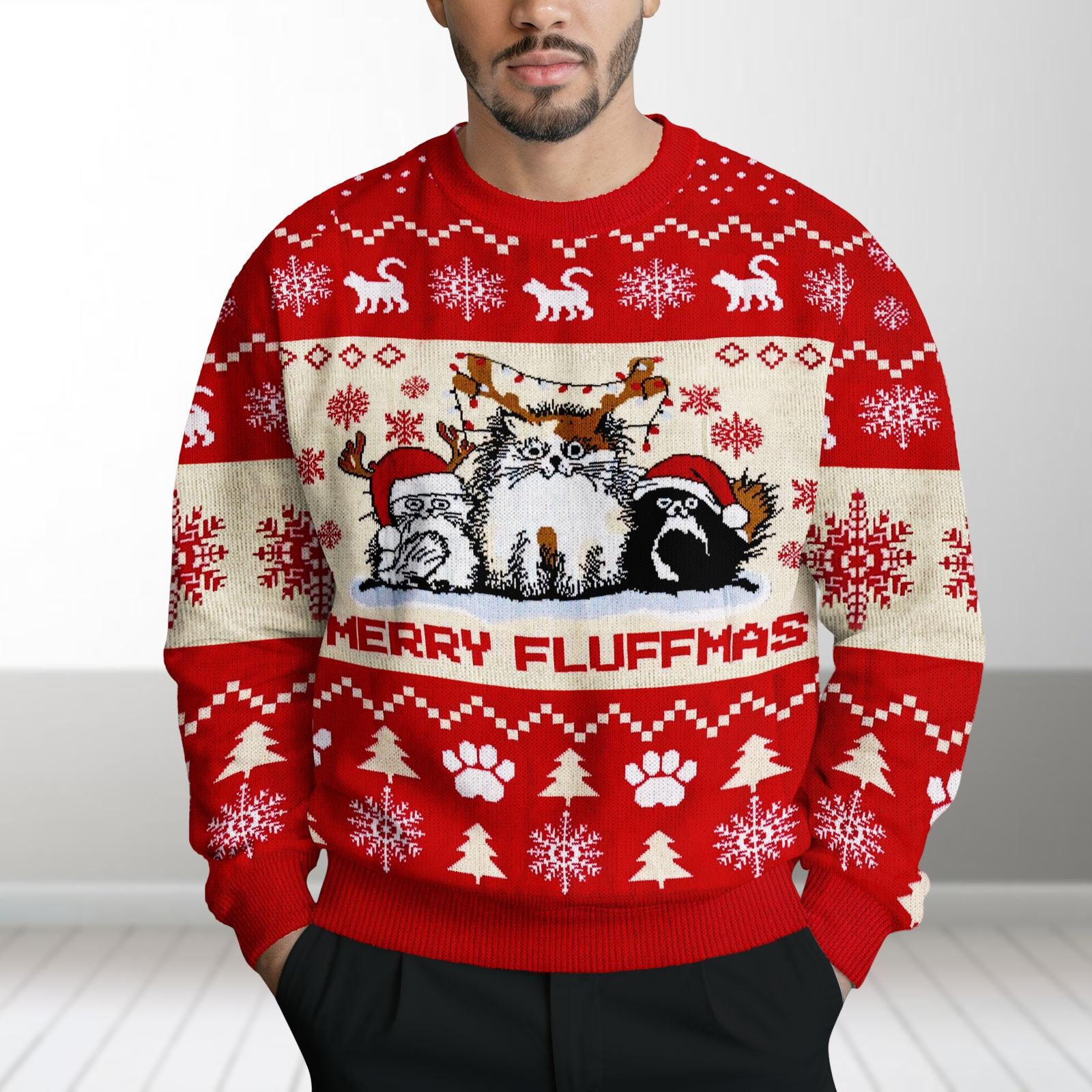 Discover Fun Cats Ugly Christmas Knit Sweater, Catmas Holiday Sweater, Merry Christmas Shirt, Funny Animals Sweater Women Men, Cat Lover Gifts