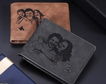 Father's Day Gift - Custom Leather Billfold Wallet - Personalized Photo Wallet for Dad - Free Gift Box & Delivery