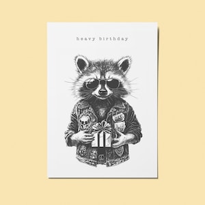 Thrash Waschbär, happy birthday, Geschenk, Postkarte, Grußkarte, Metal, Geburtstag, Metal-Fan Geschenk
