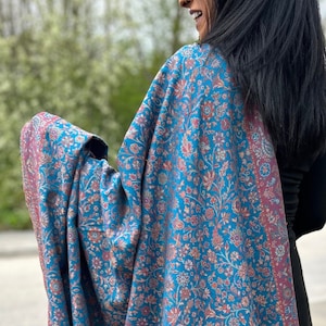 Teal Kashmiri Pashmina Shawl – Handwoven Multicolour Wool Wrap – Boho Paisley Scarf – Winter Wedding Gift – Ethical Indian Fashion