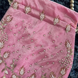 Pink velvet potli bag