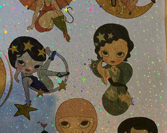 Holografische stickers glittersterren