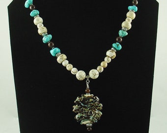 Turquoise Nugget Sunning Necklace Set with Artisan Custom Lampwork Pendant