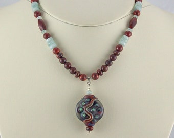 Southwest Colors with a Downtown Style,Lampwork Pendant, Aqua Necklace Set