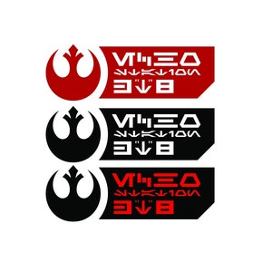 May include: Three black and red Rebel Alliance logos with the text "VIDEO", "AUKTION", and "3VB" in white.