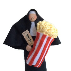 Funny Nun doll, theatre lover, movie goer, movies, film buff, humorous Catholic gift, Sister Fanna Flicks