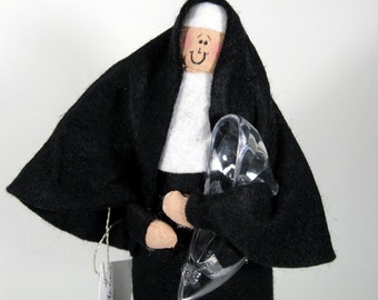 Nun Doll Catholic gift, the good sister who had to do all of the work, glass slipper in hand, "Sisterella"--