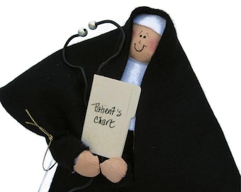Novelty Nun Doctor Doll with Silver Stethoscope, Catholic Humor Gift