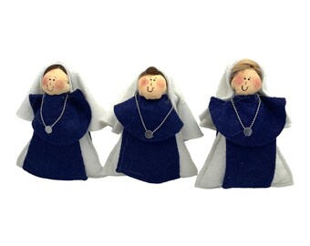 Sisters of Life nun ornaments, navy and white habit, pack of six,