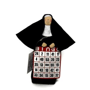 Funny nun doll bingo player, fun Catholic decor, fabric sister doll, nun with bingo card, bingo player gift, Sister Ivana Wynne image 2