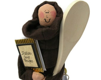 Monk doll, the cook, chef,  Catholic gift, gift for brothers, Souper  Mario Brother,