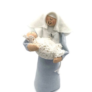 Nun doll, sister figure, Anglican nun , gift for call the midwife fan , grey habit,  gift for sisters, woman holding baby, Sister Julienne
