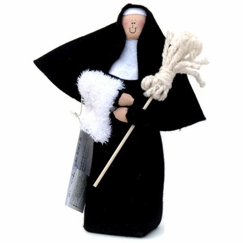 Nun Doll Catholic humor gift cleaning lady with mop woman image 3
