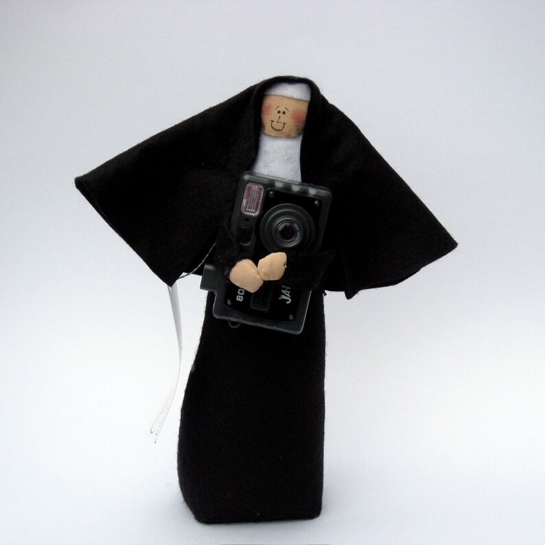 Nun doll photographer, woman with camera, a fun Catholic gift, a sister behind the lens, photograph expert, Sister Filmore image 2