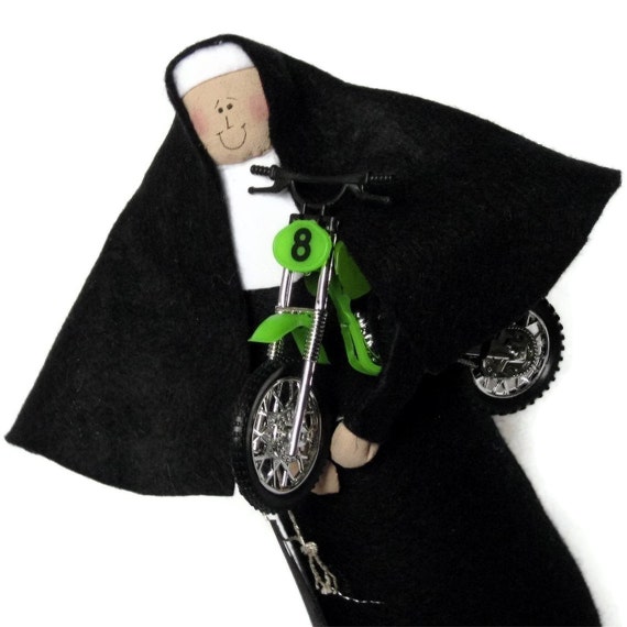 Motorcycle Nun Doll, Funny Religious Gift, Sister Rhoda Harley