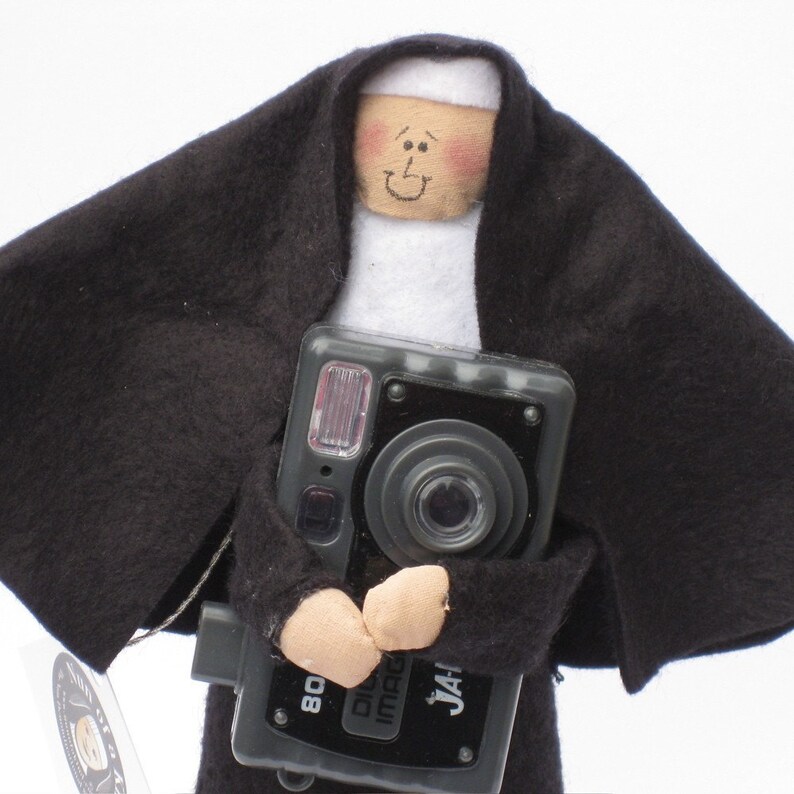 Nun doll photographer, woman with camera, a fun Catholic gift, a sister behind the lens, photograph expert, Sister Filmore image 1