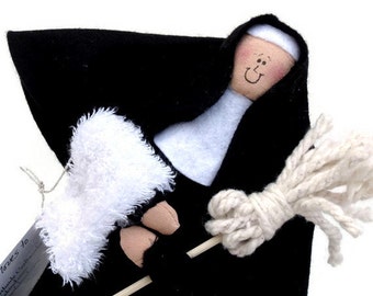 Nun Doll Catholic gift, Sister Immaculata, loves to clean, cleaning lady