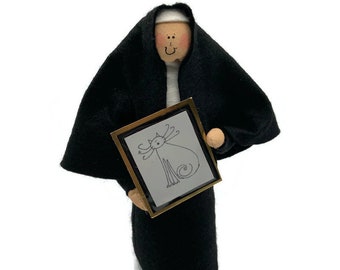 Nun doll, Funny Catholic Gift, cat lover, woman who loves cats, kittens, feline friend, nun with cat photo