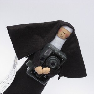 Nun doll photographer, woman with camera, a fun Catholic gift, a sister behind the lens, photograph expert, Sister Filmore image 3