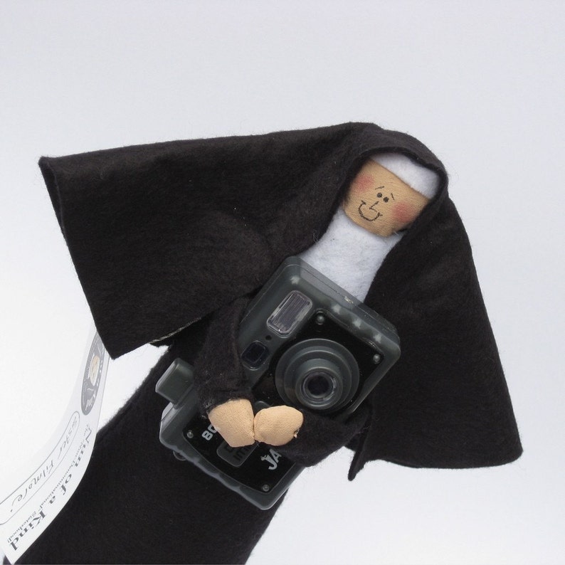 Nun doll photographer, woman with camera, a fun Catholic gift, a sister behind the lens, photograph expert, Sister Filmore image 3