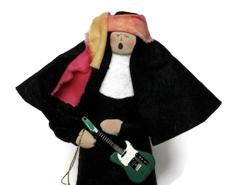 Funny Nun Doll Catholic gift rock-star sister musician -Nuns n Roses