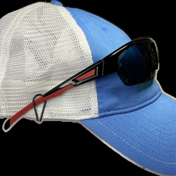 Baseball hat sunglasses holder for golf, boating, fishing, motorcycles, etc..