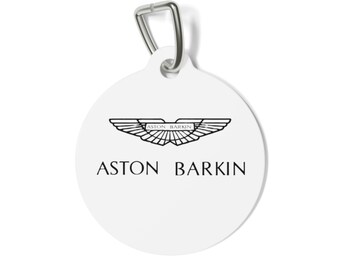 Aston Martin Themed - Dog Pet Tag (Aston Barkin) - (White)