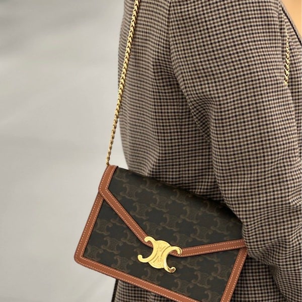 Celine Triomphe Bag in Canvas and Calfskin - Elegance and Functionality