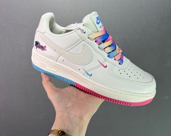 Custome Air Force 1 Himmelblau und Blumenrosa