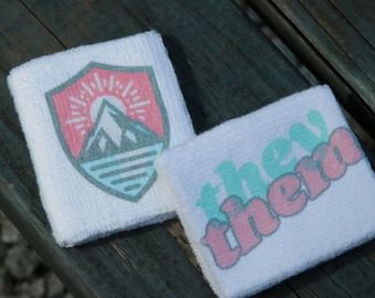 Pronoun Sweatbands | LGBTQ+ Pride Wristbands | He/Him, She/Her, They/Them, custom | Trans Pride Accessories | Trans Joy Merch