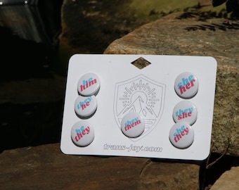 Pronoun Buttons | 3/4” Pronoun Pins | LGBTQ Pride | Trans Joy Merch | Individual or Set