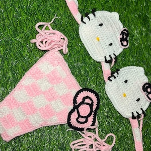 Crochet Bikini Set, Hello Kitty Swimwear, Designer Bathing Suit, SAME DAY SHIPPING image 4