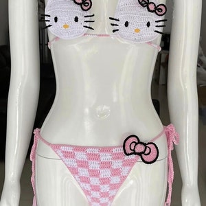 Crochet Bikini Set, Hello Kitty Swimwear, Designer Bathing Suit, SAME DAY SHIPPING image 6