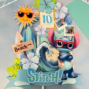 STITCH cake topper/ Aloha Stitch Cake Topper/ Stitch Tropical Vibes Cake Topper/ Stitch Beach Day Topper/ Lilo and Stitch