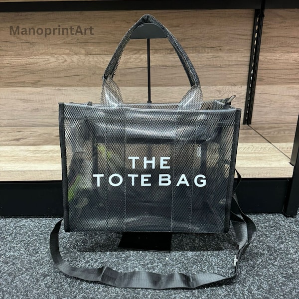 Transparent PVC Tote Bag Luxury Handbag, Large Capacity Fashion Bag, Out Party Casual Black White