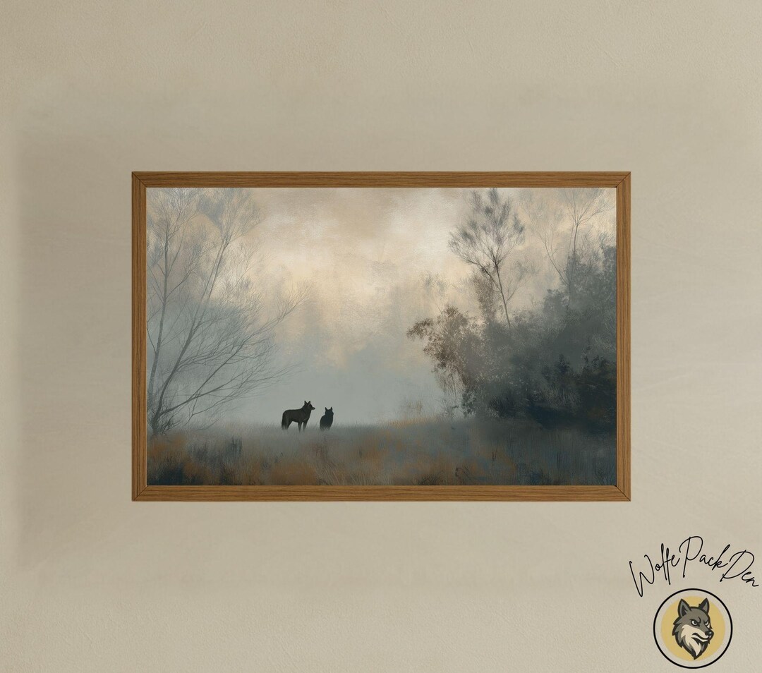 Misty Forest Wolves Print: Moody Landscape, Rustic Nature Decor ...