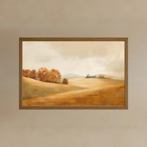 Warm Fall Field Scene - Digital Autumn Landscape Wall Print - Minimal Earthy Decor - Printable Rustic Farm Art