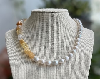 Honey Necklace Large Baroque Pearl Citrine Crystal Choker